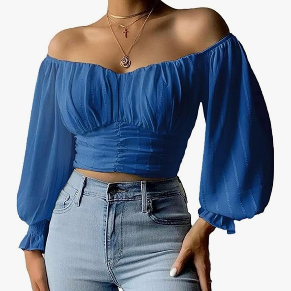 Elegant Blue Off-Shoulder Top